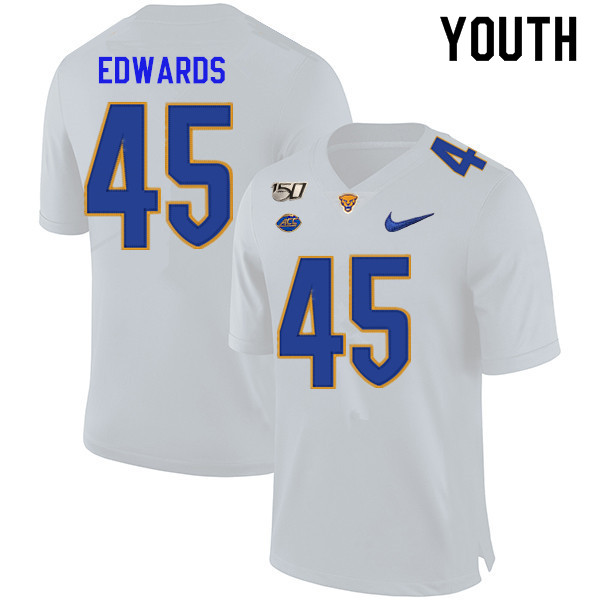 2019 Youth #45 Devon Edwards Pitt Panthers College Football Jerseys Sale-White